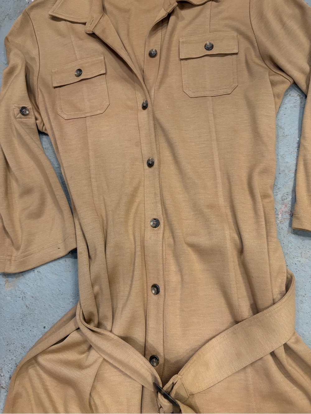 Lauren Ralph Lauren Tan Button-Front Silk blend Belted Shirt Dress - Picture 7 of 13